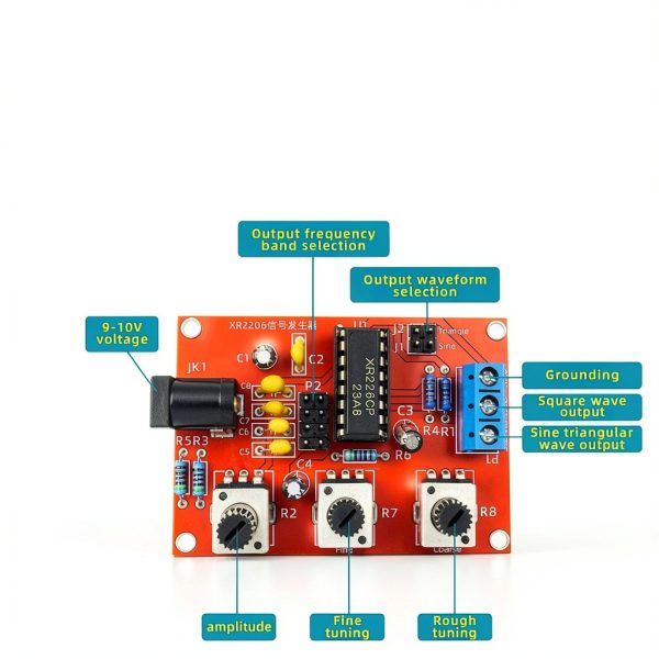 Signal Generator Kit,，2PCS XR2206 Precise Function Signal Generator Frequency Module Sine Triangle Square Output Adjustable-2